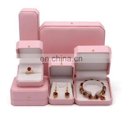 Wholesale Custom Octagonal Shape Pink Pu Leather Jewelry Box with Logo Ring Box