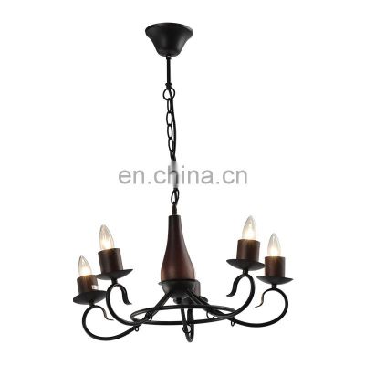 HUAYI Wholesale chandeliers Wood Pendant Light Holiday Homes vintage pendant lamp Filament Candle Iron hallway chandeliers