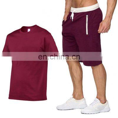 In Stock Custom T-Shirt Short Sets Two Piece Shirt And Shorts Slim Fit Tracksuit Plain Sweat Suit Men