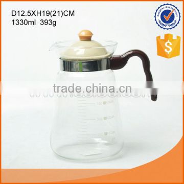 hot selling 1330ml clear glass water kettle with platis lid handle and scale mark