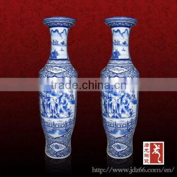 Huge tall blue and white Chinese antique porcelain vase
