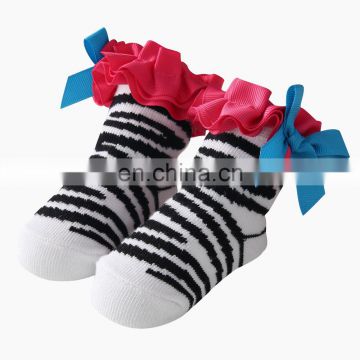 Baby socks zebra cartoon pattern baby socks bowknot European and American cotton newborn floor socks spring and autumn shape