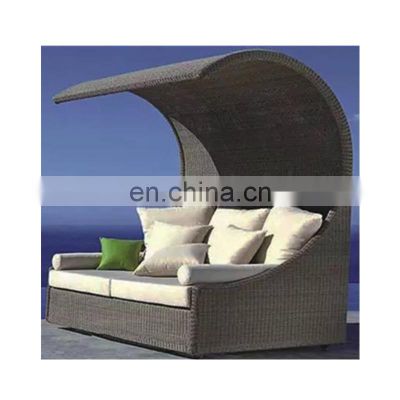 Dubai beach bed with high sail sun rattan relaxing outdoor sofa bed furniture