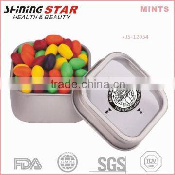 JS-12054 2015 new design breath freshener mints with different colors in window tin 27g
