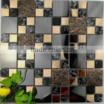 Building material stainless steel metal and glass resin mosaic tile