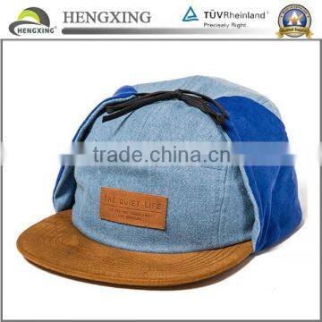 Custom denim 5 panel cap winter earflap hat