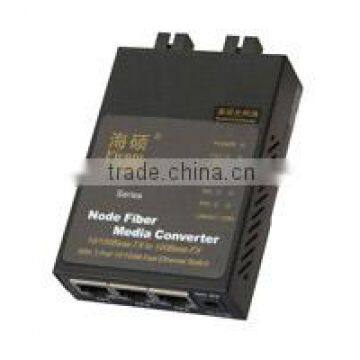 100M node type fiber media converter with 2 fiber ports 3 UTP ports