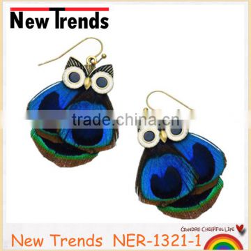 High quality peacock feather owl earring jewelry set necklace