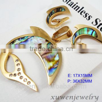 fish shape abalone shell stainless steel gold plated fashion jewelry sets