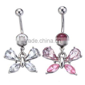 Hot sale 316L stainless steel crystal fake belly rings