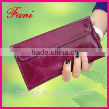Fashion wine color genuine leather ladies clutch purse with card holder design