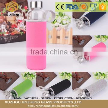 empty borosilicate Glass Drinking Water Bottle with Sleeve