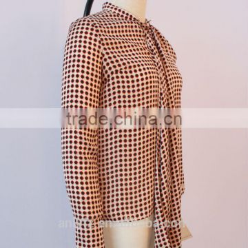 Anly wholesale ladies long sleeves ties spots party blouse