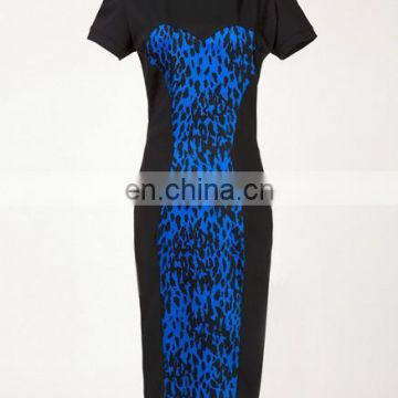 Hot selling casual short sleeves pencil purple dress leopard print designs bodycon dress