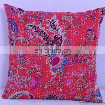 Pink Floral indoor & outdoor-Indian kantha cushion covers Indian Hand-stitched Kantha Pillow Kantha Pillow Covers Art
