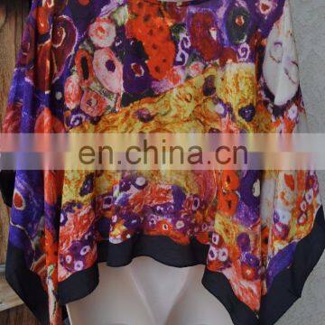 KGN INDIAN STYLE HAND PAINTED ART TO WEAR OPEN PONCHO SHORT TOP MULTI COLOR DRESS