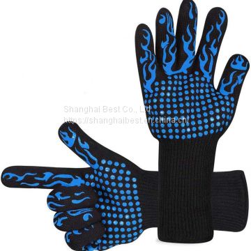 BBQ Gloves 1472℉ High Temperature Resistant Protective Gloves Food Grade Kitchen Grill Gloves, Silicone Non-Slip Cooking Gloves for Barbecue