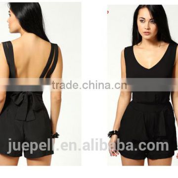 Wholesale sexy backless double strap black chiffon playsuit for women and lady OEM