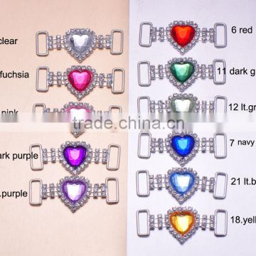 (M0726) 45mmx19mm,14mm bar heart rhinestone connector for hair jewelry,silver plating,acrylic beads in middle
