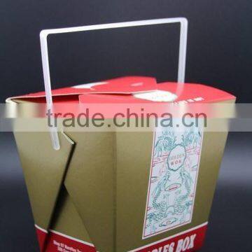 26oz Disposable Food Grade Paper Golden Noodles Box With Handle