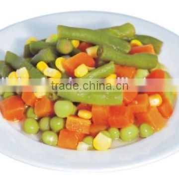 Canned vegetables along with a variety of mixed brine