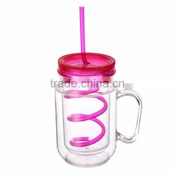 Best selling colorful health food grade drinking plastic double wall private label mason jar with lid and straw wholesale