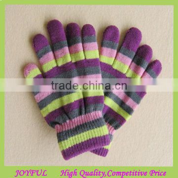 Popular colorful strips knitted touch screen gloves