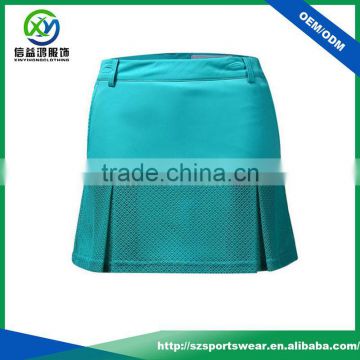 Fashionable green color polyester spandex blend mesh fabric ladies dry fit skirt, golf skirt
