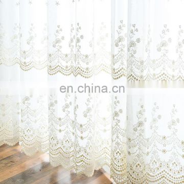 Hot sale white embroidered simple sitting room voile curtain bedroom wholesale custom curtain embroidery