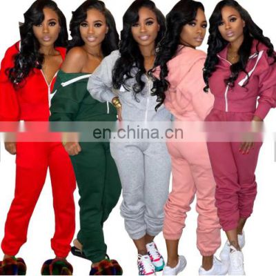 women clothing New Arrival Solid Color Casual Fashion Hooded Two Piece Jogging Suit Jogging Suits Wholesale