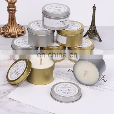 Amazon Hot Sale Decorative Soy Wedding Candles Private Label Christmas Luxury Gold Aluminum Tin Jar scented Candle