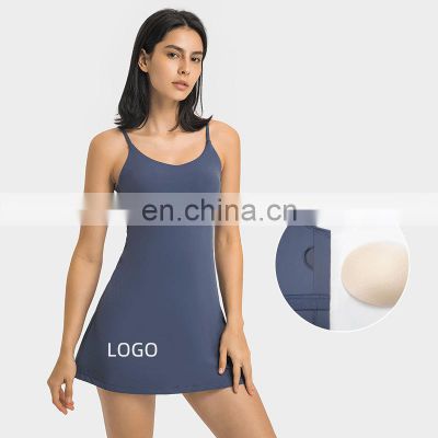 Wholesale One Piece Straps Golf Tennis Sports Dress Women Gym Outdoor Fitness Wear Clothes With Removable Pads Yoga Bra Dress