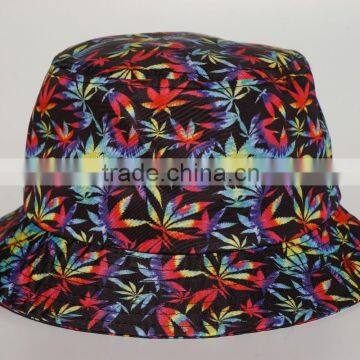 Custom printed colorful leaves bucket hat