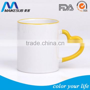 Wholesale sublimation color inside mug with heart shaped handle                        
                                                Quality Choice