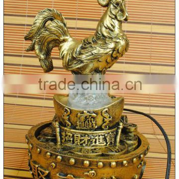 Chinese luckly cock resin water fountain