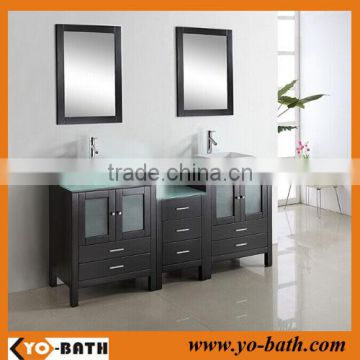 60" combination bathroom vanity with glass countertop and ceramic basin