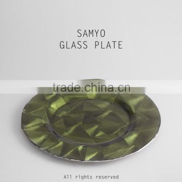 SAMYO fashion 13" clear colored glass plate with rhombic pattern