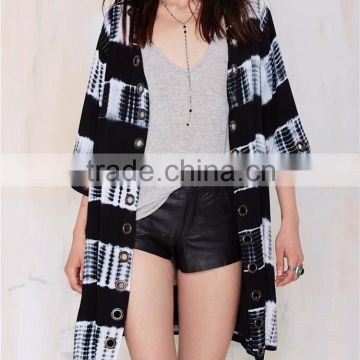 2015 fashion trend half sleeve nice tie-dye fringe kimono plus size kimono for women SYA15386