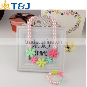 ss>>fashion Korean style children baby girl handmade pearl flower beaded necklace bracelet kids candy color jewelry set&