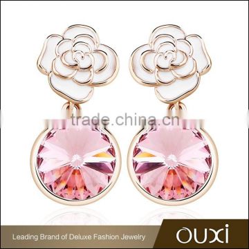 OUXI Rose flower shaped gold plated Aus Crystal&Enamel jewellery for wholesale 21367-2