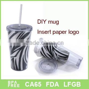 Stripe type changeable insert paper logo straw mug wholesale