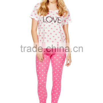 Cute heart print short sleeves minion pajamas set