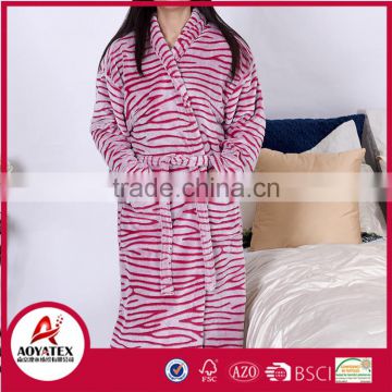 Factory wholesale zebra cut pattern flannel fleece bathrobe women sleepwear