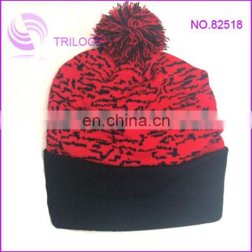 red & black mens knitting winter hat / custom knitted pom beanie hat