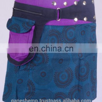 Black Dot Exotic Print in Window Blue Shade Cotton Fabric Gypsy Wrap Around Skirt With Belt HHCS 112 C