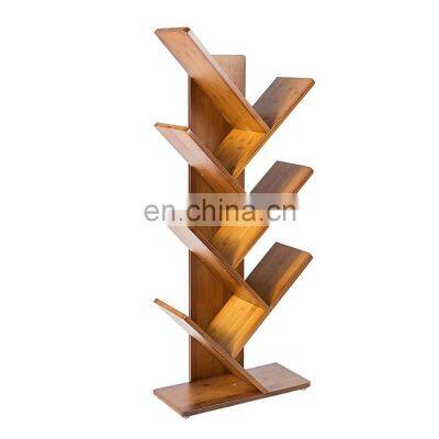 7 Shelf Tree Bookcase Bamboo Bookshelf Hard Wood Display Rack Storage Organizer for CDs & Books, Oak Red