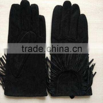 women fashion fringed sheep suede leather gloves with tassel