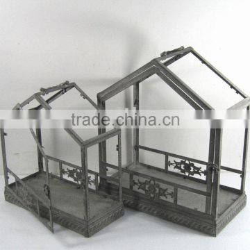 090199F-rectangle metal plant holder w/gable glass roof