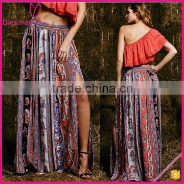 Fashion Women Skirt Rayon Tribal Maxi Skirt Side Slit Bohemian Gypsy Long Maxi Skirt