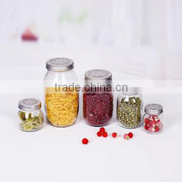 5pcs round clear glass jar for storage with metal lid